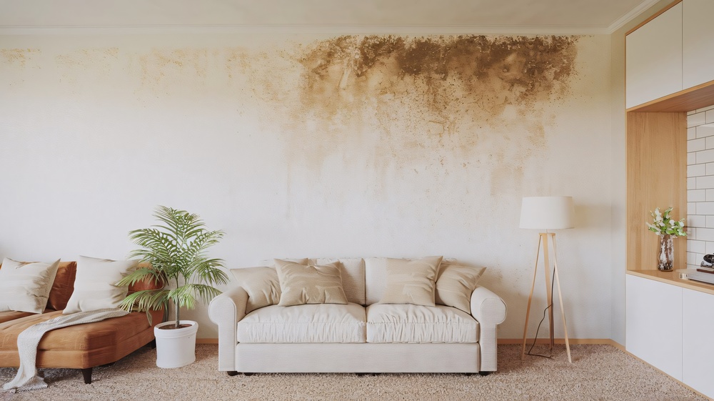 Mildew Stains on Apartment Wall 3d render, realistic