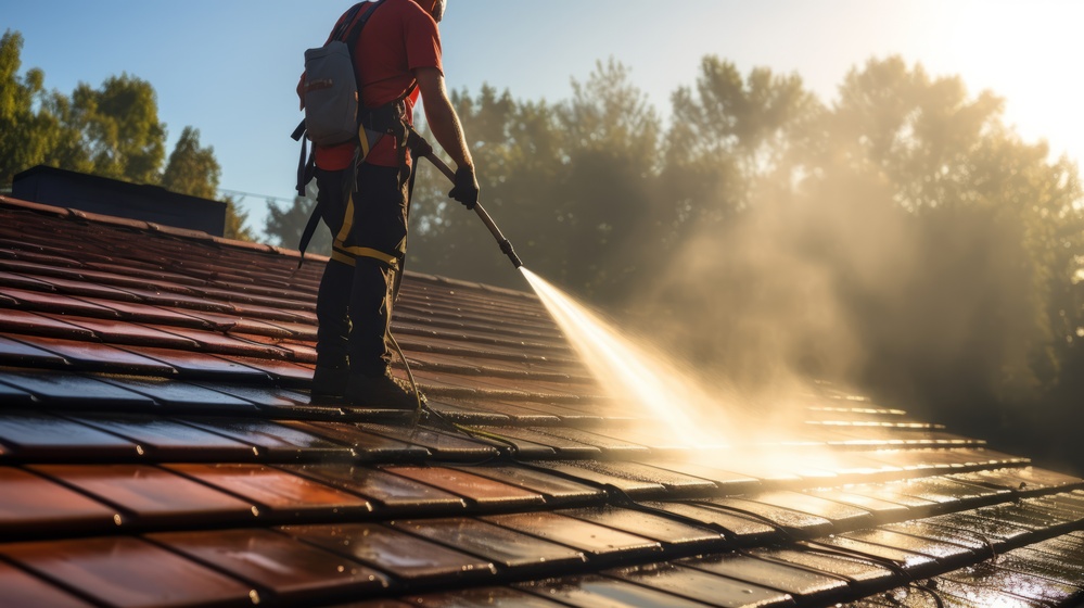 House Roof Washing Using Pressure Washer.